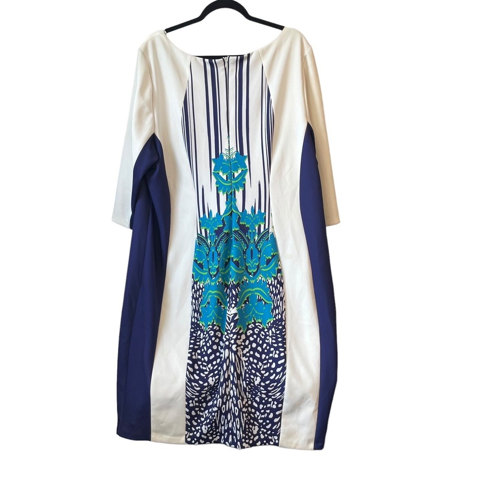Sangria Women 22W Blue Abstract Print Sheath Dress 3/4 Sleeve Stretch Plus - Picture 6 of 11